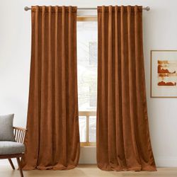 RYB Home 108” Soft Velvet Curtains - 2 Panels - Golden Oak