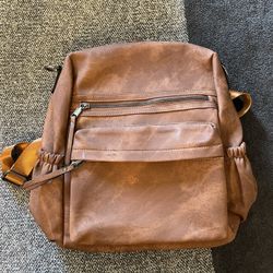 Leather Suede Backpack With Pouch - NEW