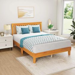 Full size Wood Platform Bed Frame Wood Slats Support Bed Frames Wood Bed Frame Solid Foundation Wooden Bed with Headboard