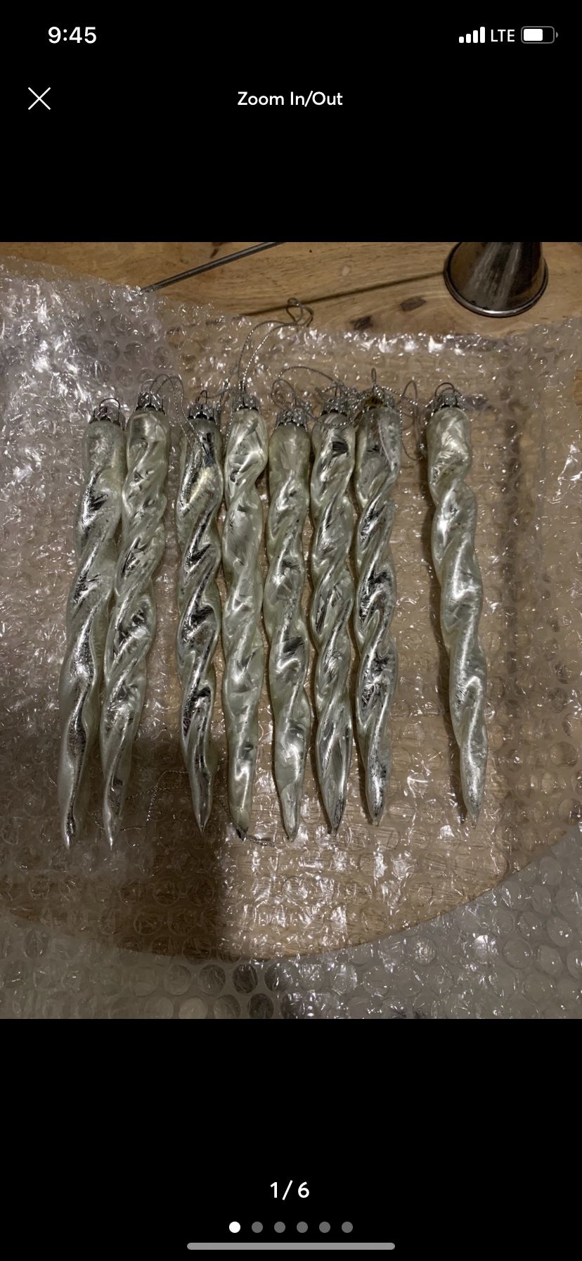 Set of 8 Vintage Mercury Glass-Glass Christmas Ornament Decoration Icicles