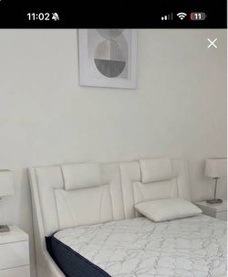 White Bed Frame with mattress queen