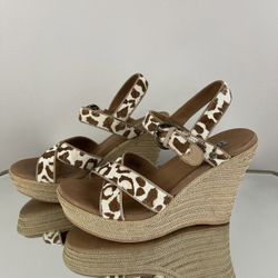 UGG Calf Hair Giraffe Leopard Jazmine Sandal Wedge Heels Thumbnail