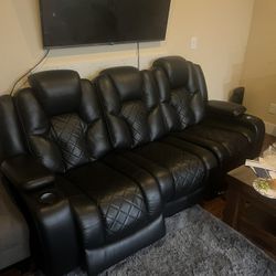 Power Recliner, Black Leather Sofa