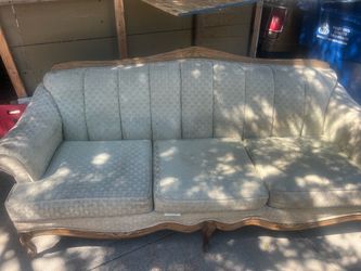 Vintage French Provincial Sofa & Loveseat Set – Carved Wood – Excellent Character