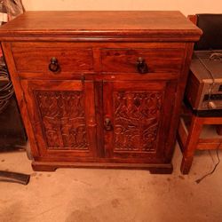 Wood Cabinet  With Carved  Old