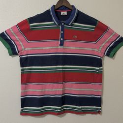 Lacoste Vintage Mens Striped Polo Shirt Size 8 Medium