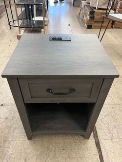 VASAGLE Farmhouse Nightstands w/ Charging Station - Misty Gray