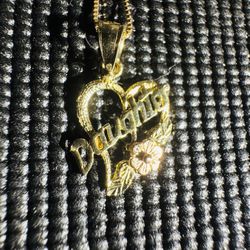 14K Gold “Daughter” Heart Necklace w/ Rose Gold Flower – 16” Chain ❤️💰