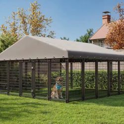 Dog Kennel 10X10FT Outside Heavy-Duty Outdoor Dog Cage with Roof and Double Lock - Spacious, Dog Crate for Pets with Feeding