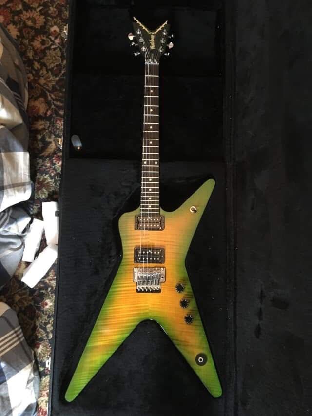 1998 Washburn Dime Slime 333 Dimebag Darrell Green Guitar with Original Hardcase and rare camp strap