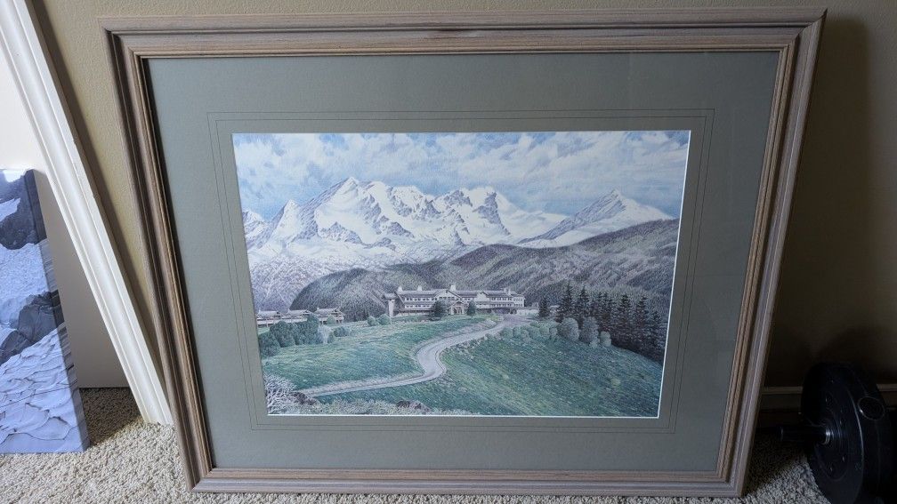 35 X 25.5 Sun Mountain Lodge Painting And Frame