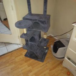 Three-tier 2 Cat Boxs Scratch Posts Grey Cats Love It All Day And Night 