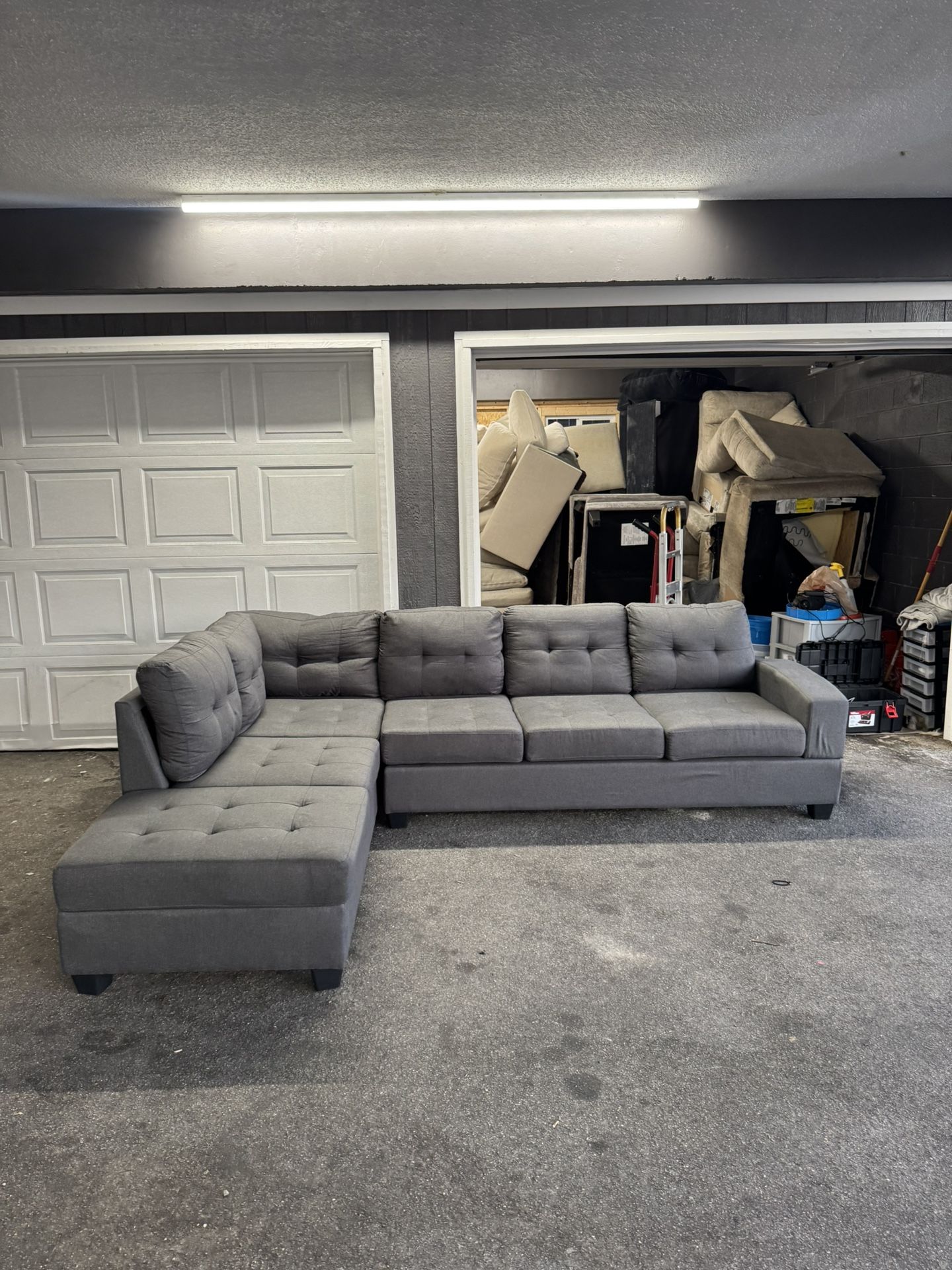 Gray Tufted Sectional Couch Sofa