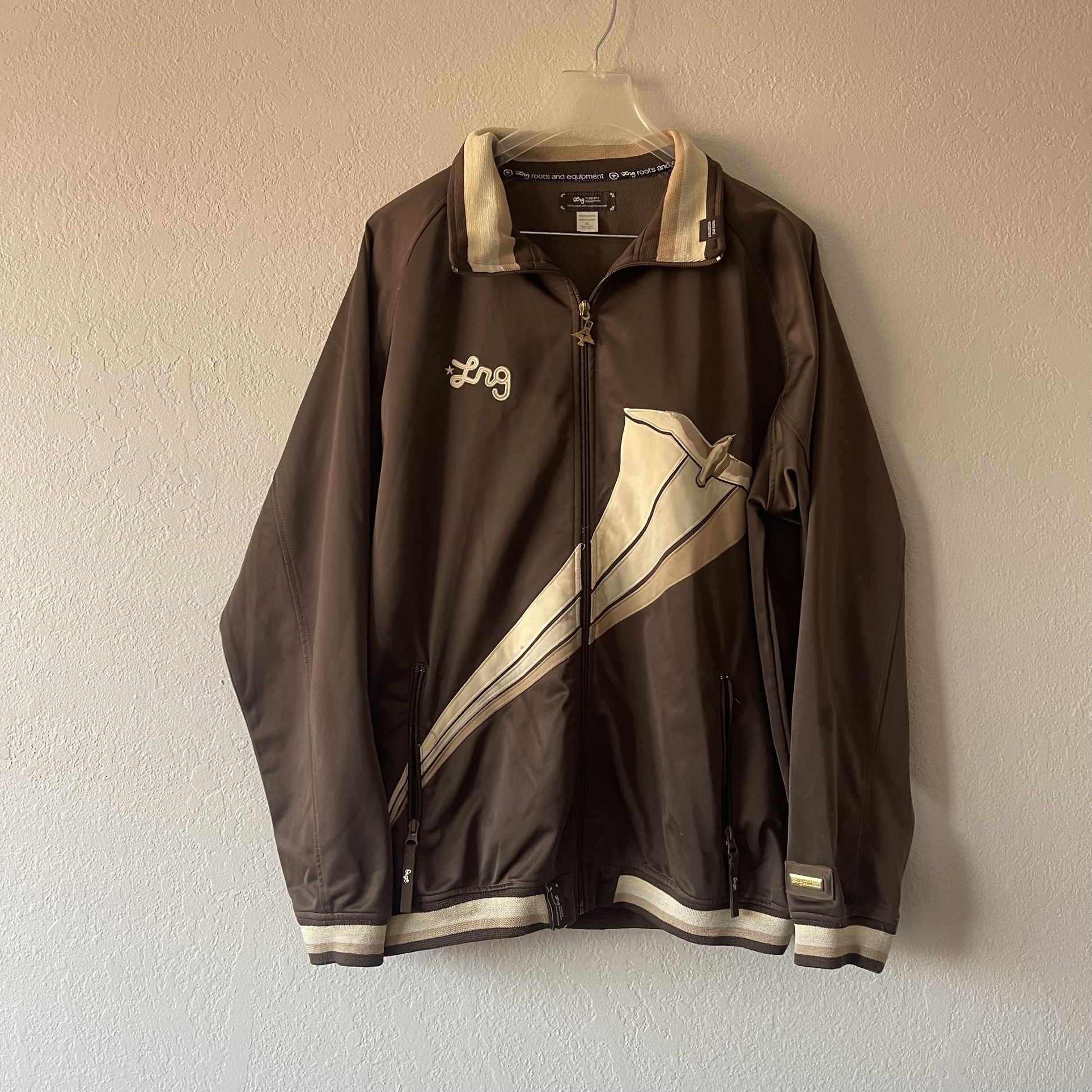 LRG, Y2K Mens Brown Zip Pockets Jacket, Size XL Chris Brown