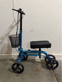Blue and black Medical Knee Scooter with basket