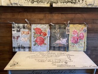 Antique Tin Roofing tiles Repurposed Into Two Sided Signs 