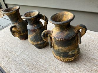 Set of 3 Rustic Terracotta Handled Vases