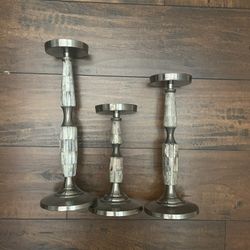 3 Piece Set Silver Metal Candle Holder