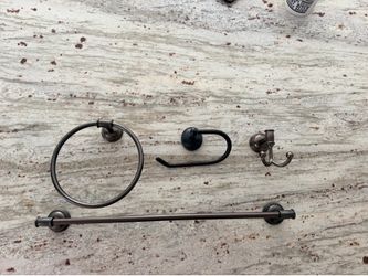 Threshold bronze brushed towel holder bath tissue and towel ring set