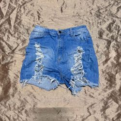 Fashion Nova Shorts Womens Medium 28 Blue Denim Cut Off Mid Rise Pockets summer