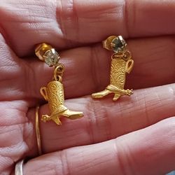 Cowboy Boot Earrings And Keyring 