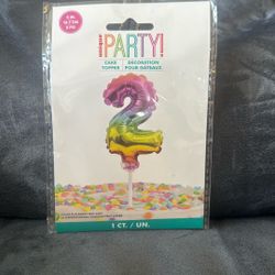 New In Package Unique Party Air Filled Rainbow Number 2 Cake Topper Balloon Party Decoration