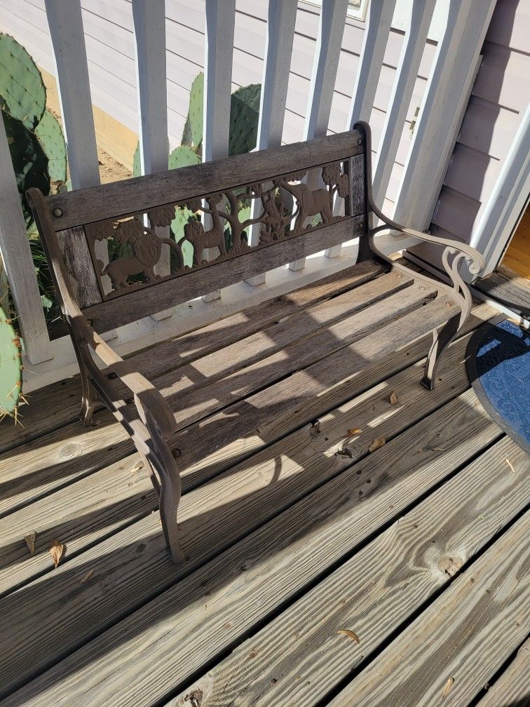 Authentic Wood Bench With Wrought Iron Sides.