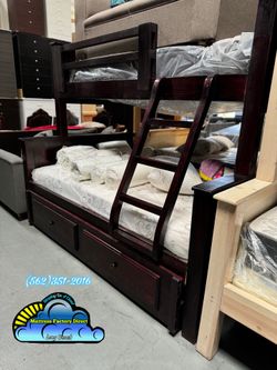Twin full Cherry bunk bed with mattresses colchones