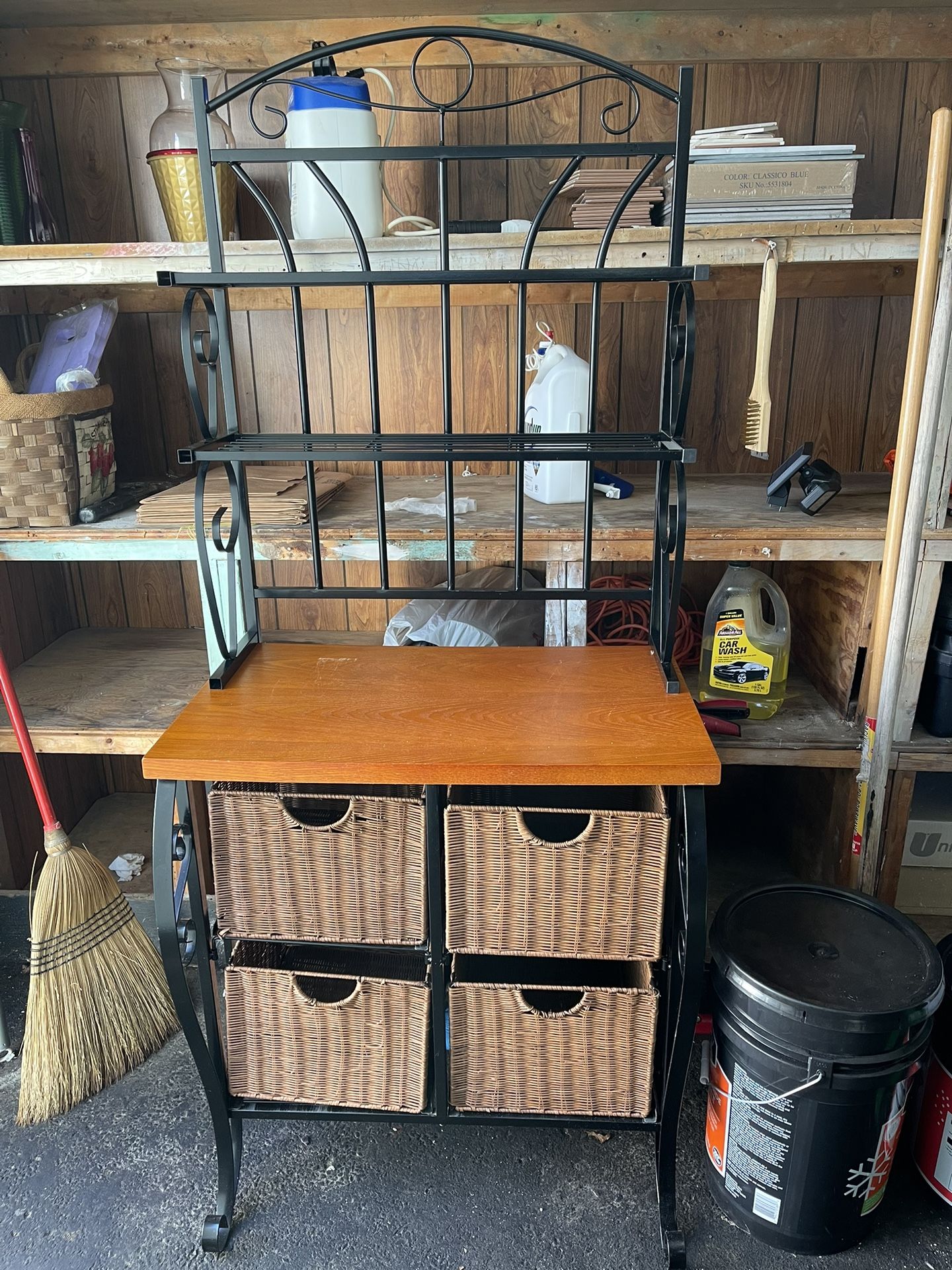 Microwave Stand With Storage Bins 