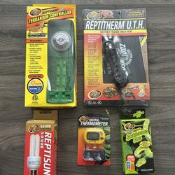 Reptile Accessories. Heat Mat, Timer, Bulb, And Thermometer 