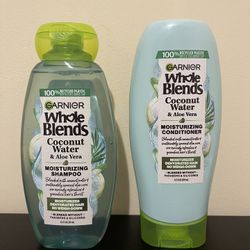 Lot of 2 Garnier Whole Blends COCONUT WATER & ALOE VERA 1 Shampoo 1 Conditioner