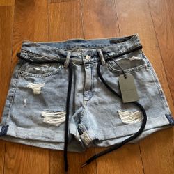 AllSaints Distressed Denim Shorts with Belt