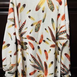 Pretty 2x Fall Feathers Top/Blouse