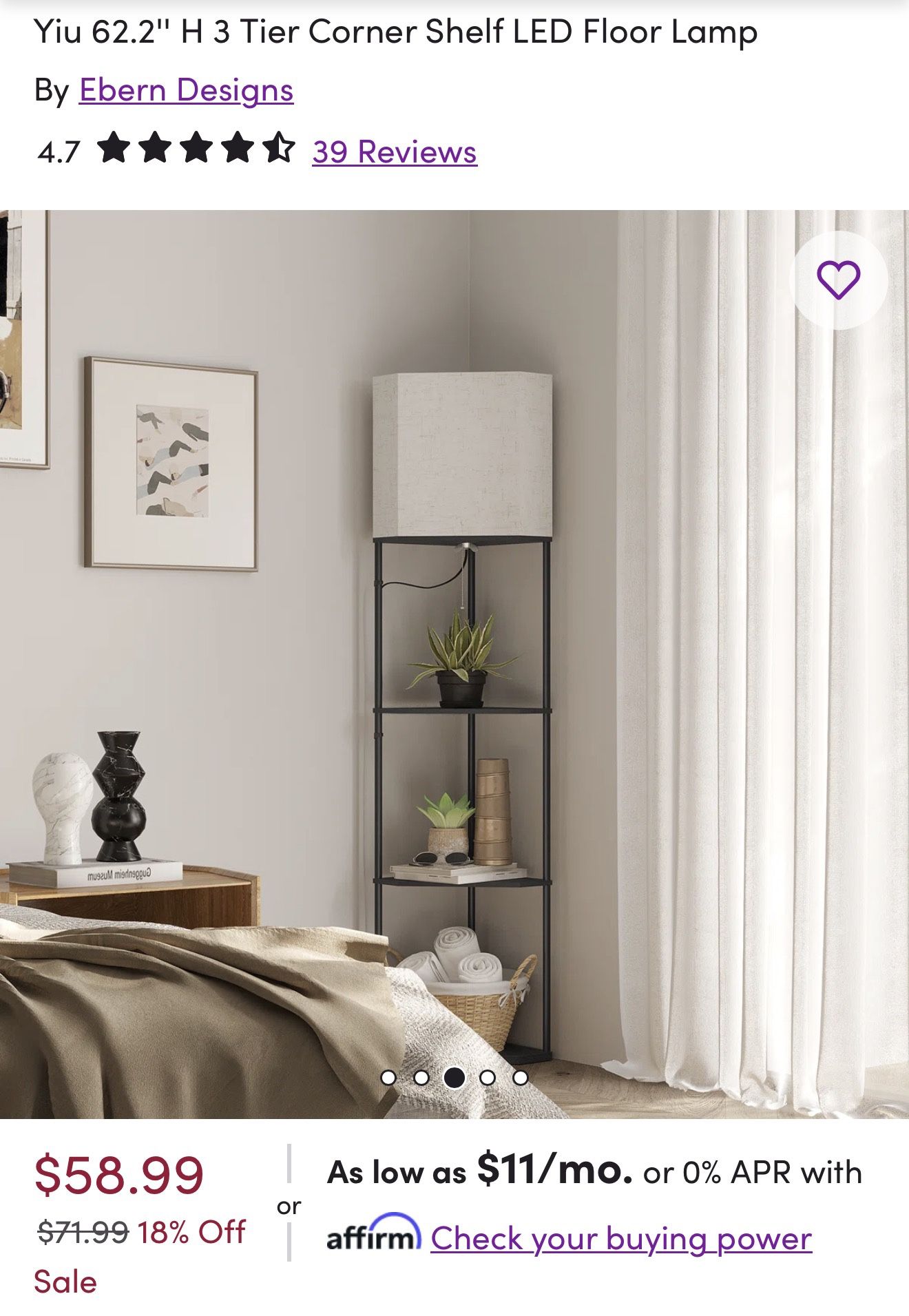 2 Floor Lamps 63 in 3 Tier Corner Shelf LED Floor Lamp with Shade Wayfair 