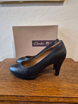 Clark's Brier Dolly Black Leather Women's Platform Pumps US Size 7 M