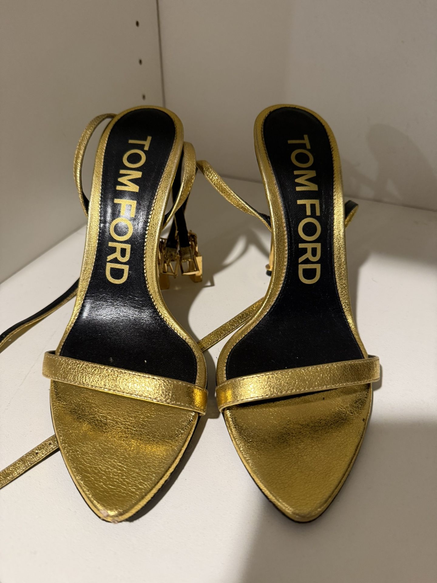 ✨💛 Tom Ford Metallic Gold Sandal Heels – Size 38 – Authentic 💛Gently Worn