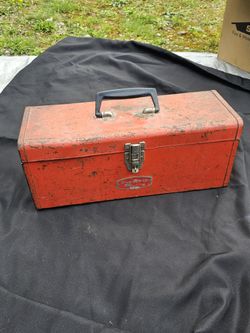 vintage red Metal Toolbox