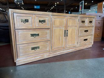 STANLEY Campaign Style Nine Drawer Dresser in Light Oak