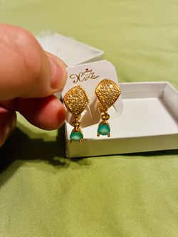 Gold Drop Earrings with Teal Stone