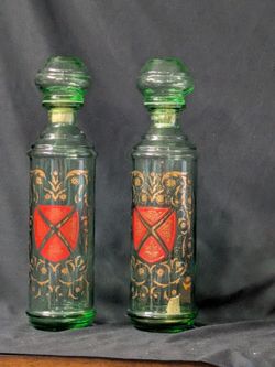 2 Vintage Green Glass Fitzgerald Decanters