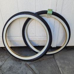 Bmx Cruiser Tires 24" White Wall Blue Trim 