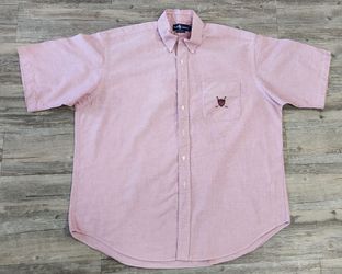 Mens 90s Ralph Lauren Polo Pink Button Down Shirt XL Logo Crest Oxford Preppy vintage