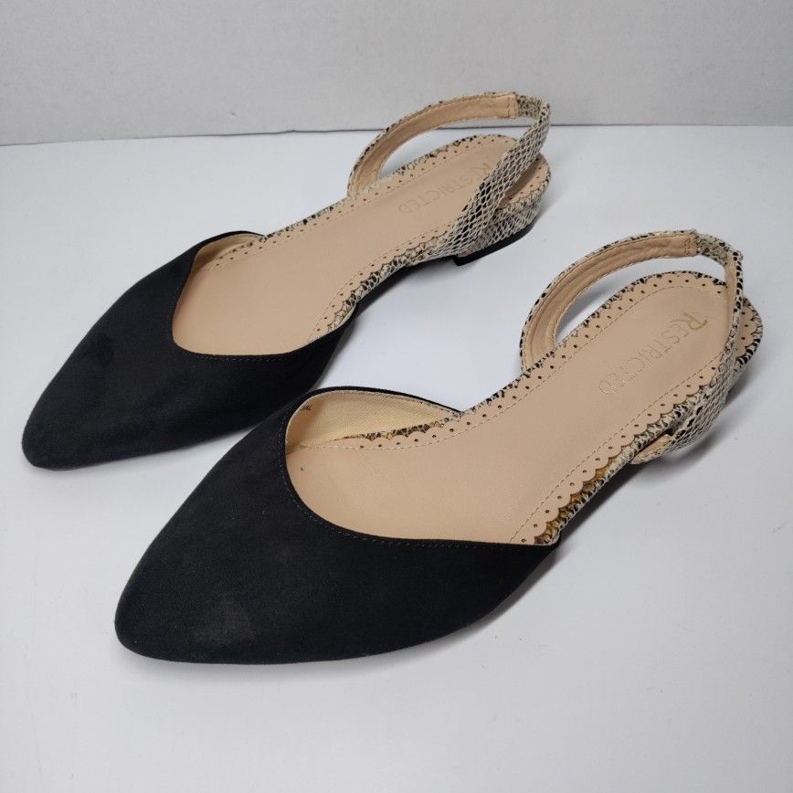 Restricted Snakeskin Flats Size 8.5 Black And Snake