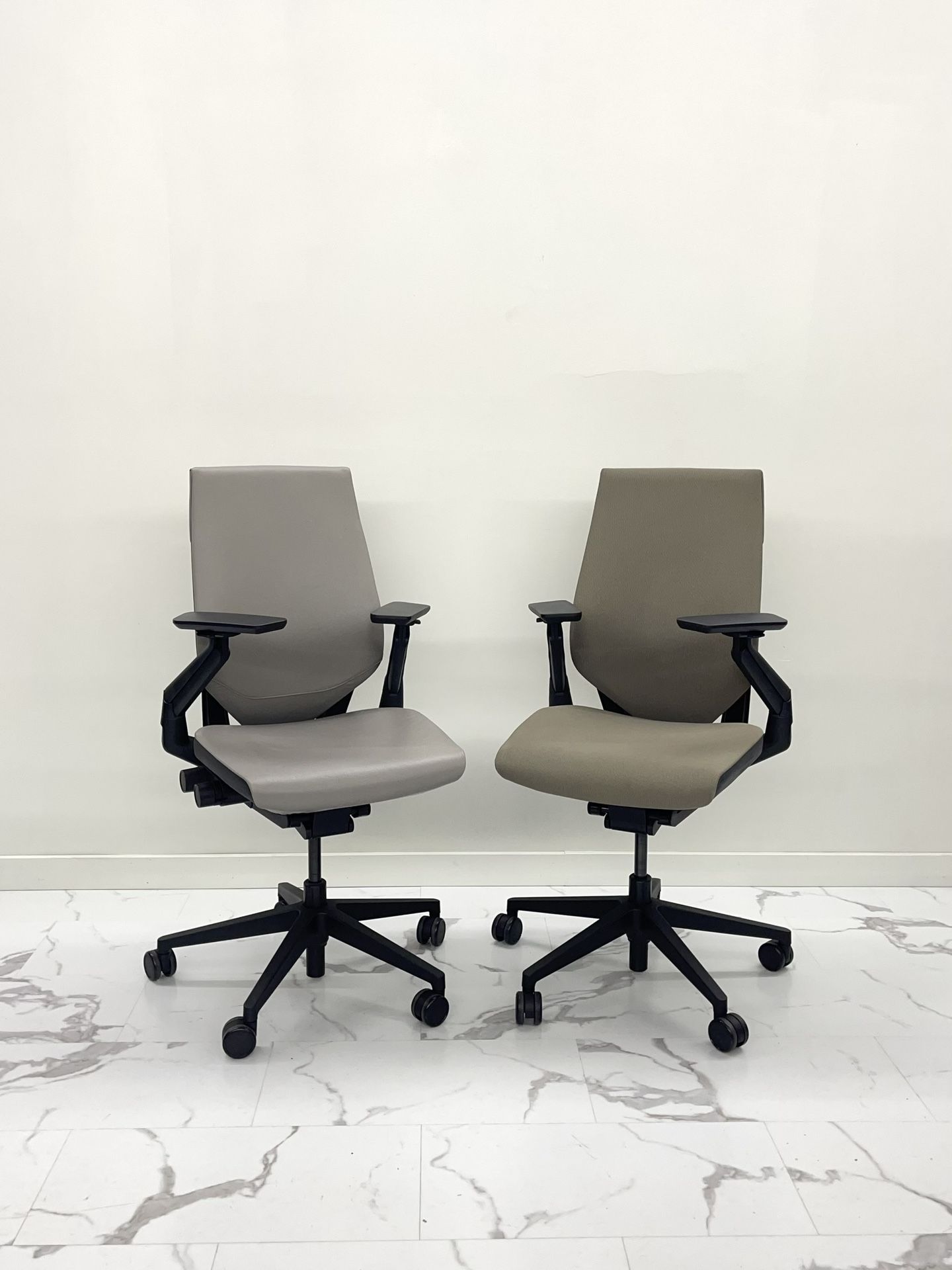 LIKE NEW STEELCASE GESTURE CHAIRS TAN FABRIC & GREY LEATHER WITH WRAPPED BACK!