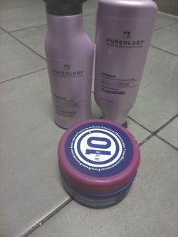 Pureology shampoo and conditioner 9 oz bottles and it's a 10 minute miracle hair mask 8 oz bottle