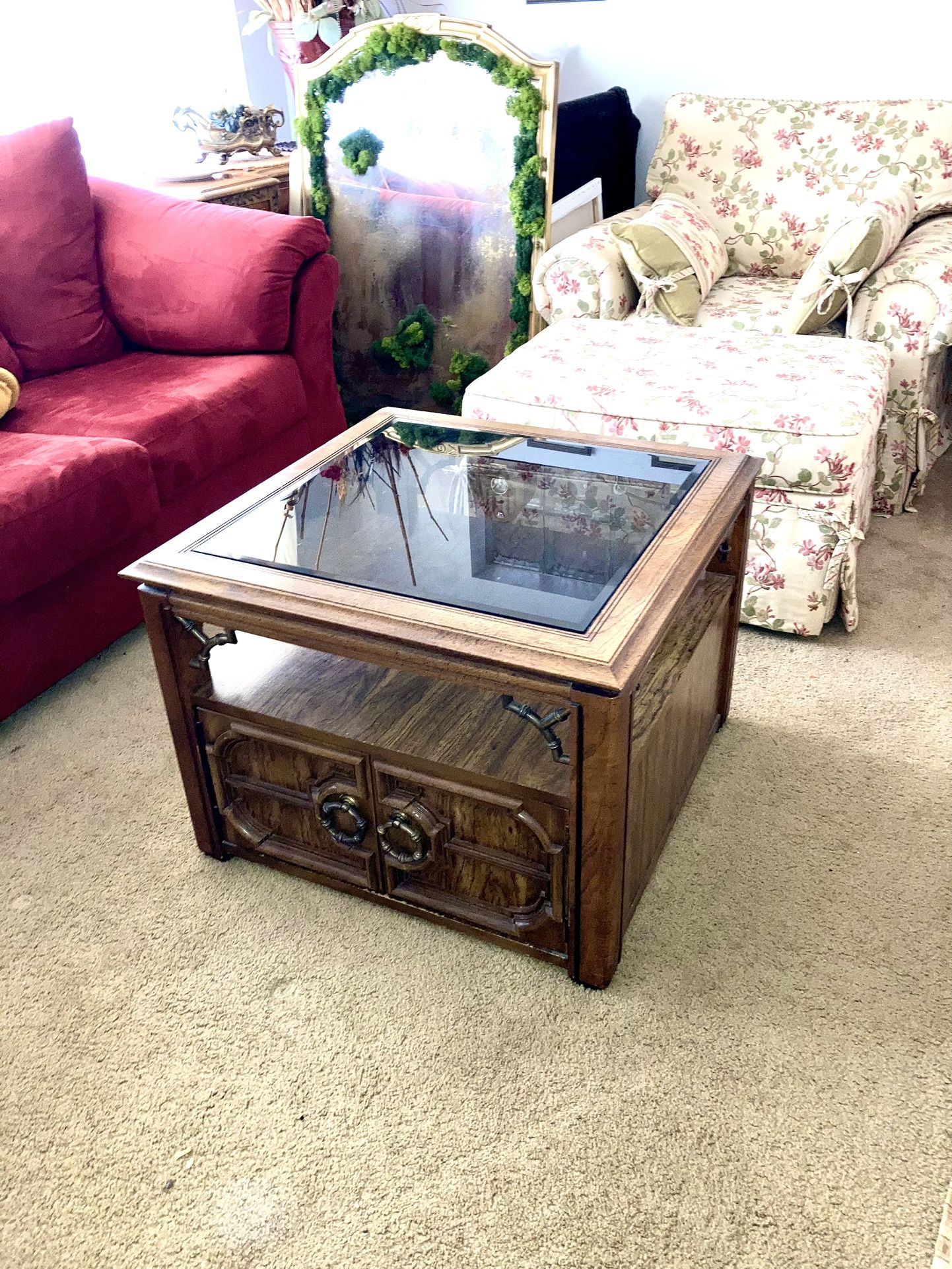 Vintage Smokey Glass Coffee Table With Storage