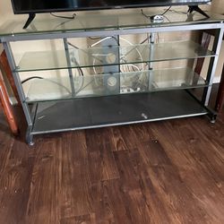 3 Glass Shelves Silver Heavy Duty Metal TV Stand