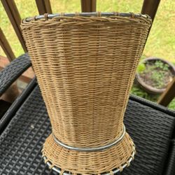 Vintage Wicker Wastebasket with Metal Frame