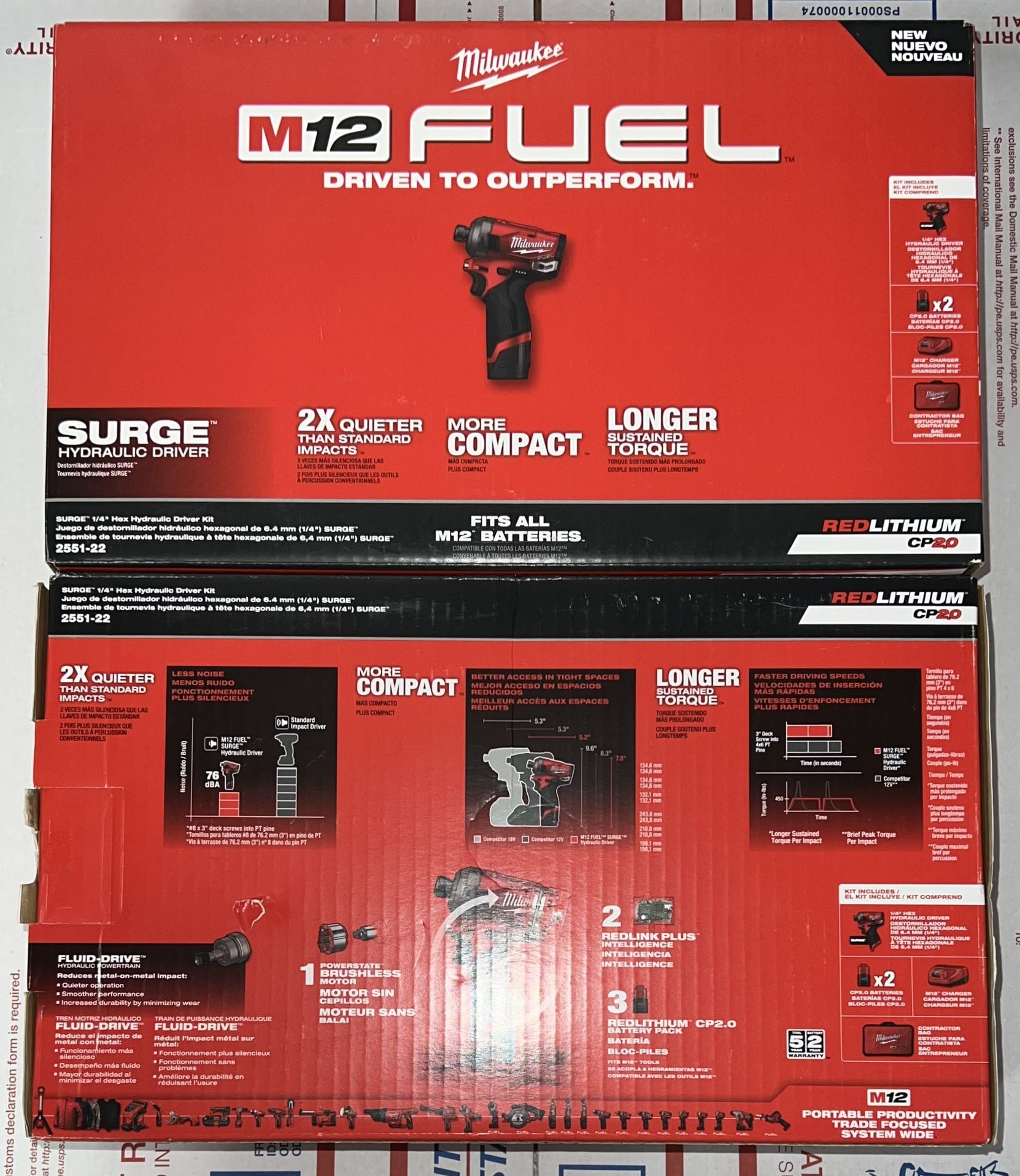 Milwaukee M12 Fuel SURGE 1/4” Hex Hydraulic Driver Kit. Model #2551-22