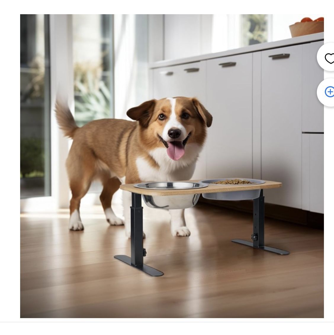 VEEHOO Dog Bowl & 2 Stainless Steel Food Bowls, Wood Dog Feeding Station with Metal Stand for Large Medium Small Dogs